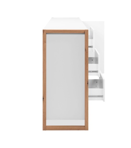 Credenza New Denver3 con 3 cassetti e 3 ante battenti in bianco e rovere