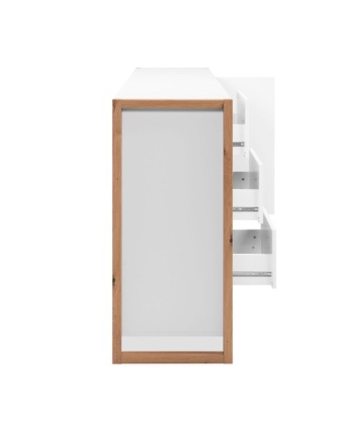 Credenza New Denver3 con 3 cassetti e 3 ante battenti in bianco e rovere