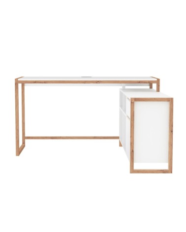 Scrivania angolare New Denver37A reversibile con 1 cassetto 1 anta e 4 ripiani in bianco e rovere