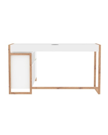 Scrivania angolare New Denver37A reversibile con 1 cassetto 1 anta e 4 ripiani in bianco e rovere