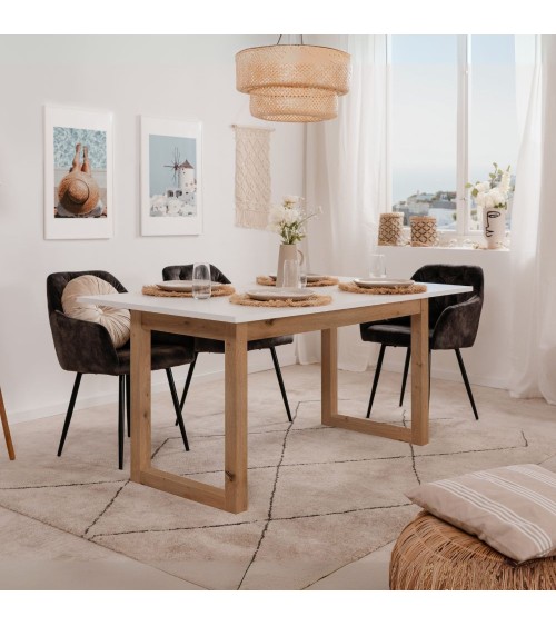 Tavolo allungabile New Denver50 con allunga da 40 cm. in bianco e rovere 160x90x75Hcm.