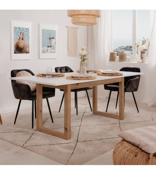 Tavolo allungabile New Denver50 con allunga da 40 cm. in bianco e rovere 160x90x75Hcm.