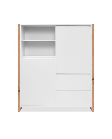 Credenza alta New Denver51 con vani a giorno due ante e due cassetti colore bianco e rovere
