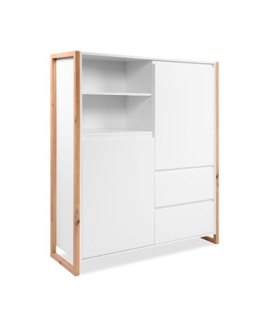 Credenza alta New Denver51 con vani a giorno due ante e due cassetti colore bianco e rovere