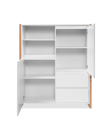 Credenza alta New Denver51 con vani a giorno due ante e due cassetti colore bianco e rovere