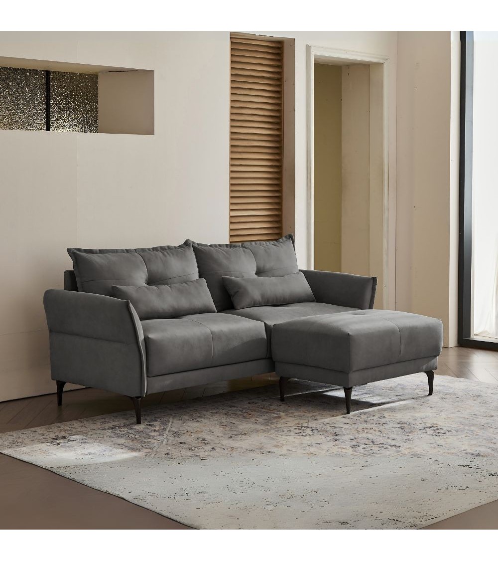 Divano 3 posti Nutmeg con pouff in tessuto Mia 103-27 grigio scuro