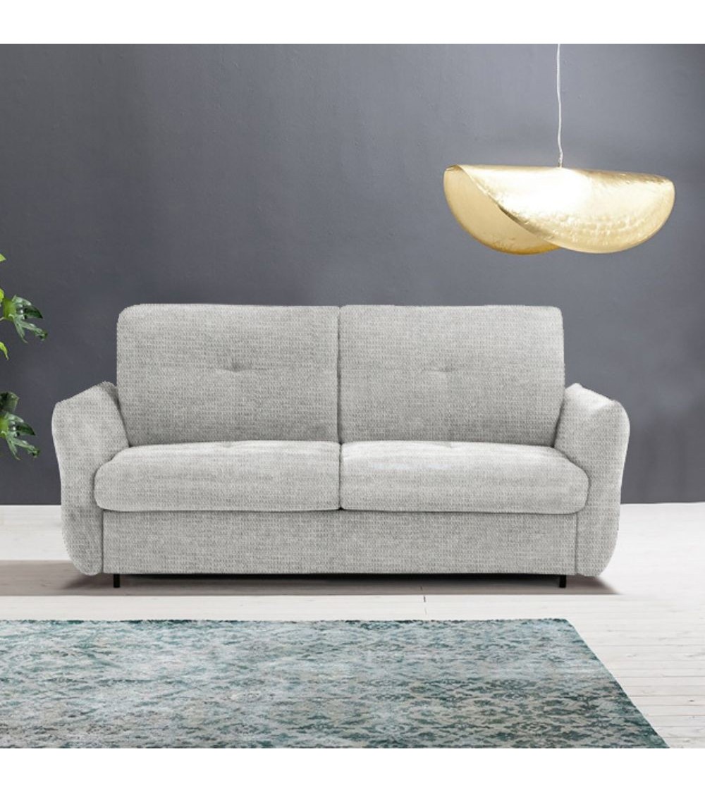 Divano letto Marea 3 posti con rete elettrosaldata materasso 20 cm. in tessuto Aragon 80 grigio chiaro