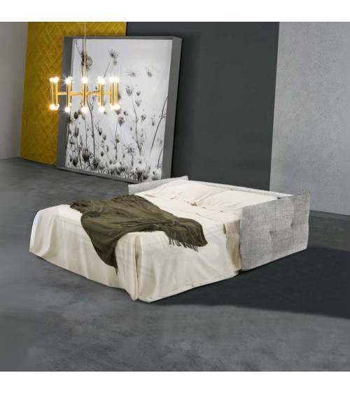 Divano letto Marea 3 posti con rete elettrosaldata materasso 20 cm. in tessuto Aragon 80 grigio chiaro