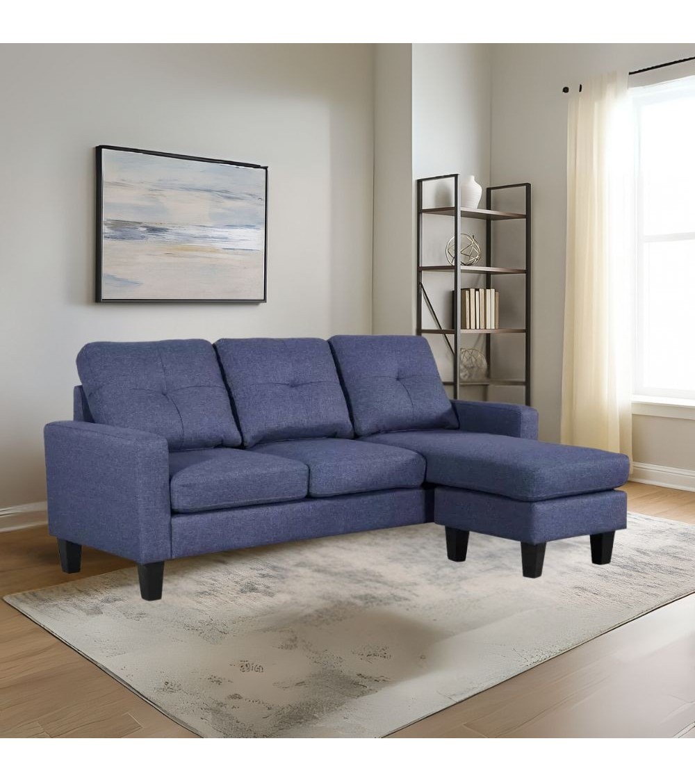 Divano 3 posti Giulivo blu con chaise longue componibile
