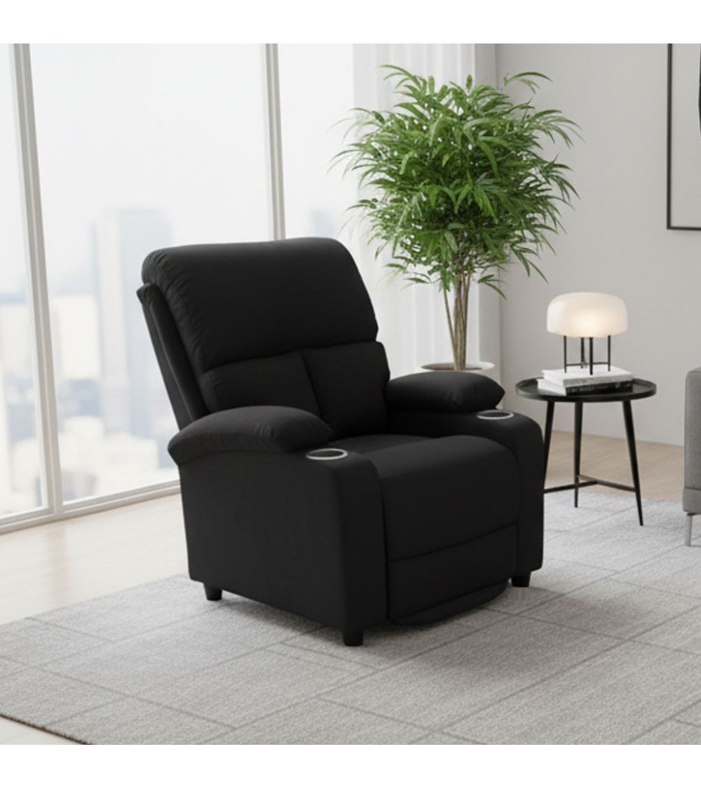 Poltrona recliner manuale Ninetta con portabicchieri in microfibra nero