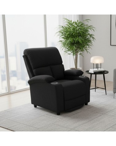 Poltrona recliner manuale Ninetta con portabicchieri in microfibra nero