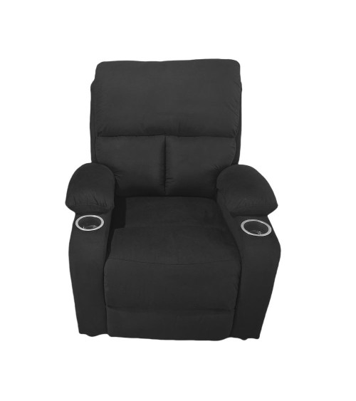 Poltrona recliner manuale Ninetta con portabicchieri in microfibra nero