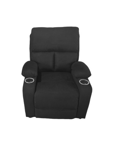 Poltrona recliner manuale Ninetta con portabicchieri in microfibra nero