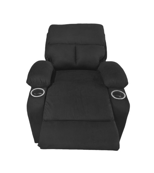 Poltrona recliner manuale Ninetta con portabicchieri in microfibra nero