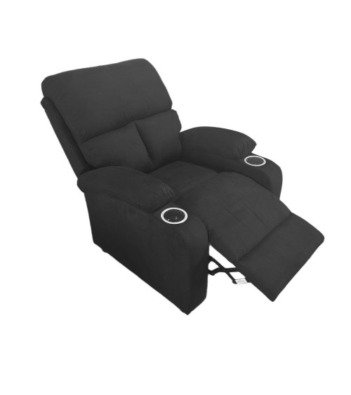 Poltrona recliner manuale Ninetta con portabicchieri in microfibra nero