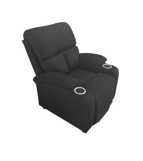 Poltrona recliner manuale Ninetta con portabicchieri in microfibra nero