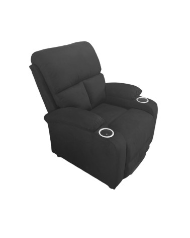 Poltrona recliner manuale Ninetta con portabicchieri in microfibra nero