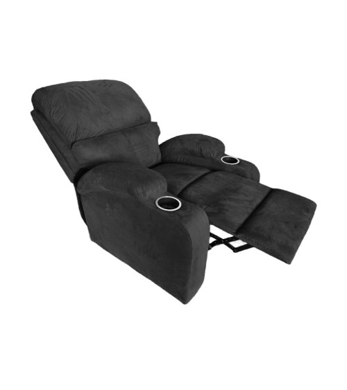 Poltrona recliner manuale Ninetta con portabicchieri in microfibra nero