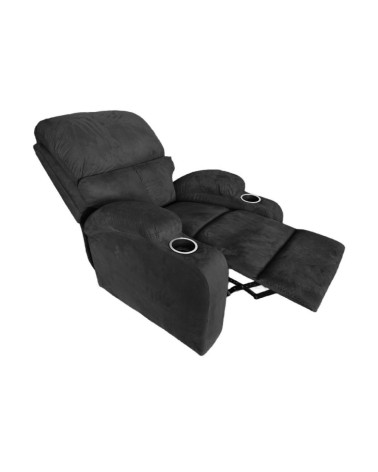 Poltrona recliner manuale Ninetta con portabicchieri in microfibra nero