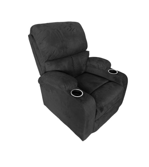 Poltrona recliner manuale Ninetta con portabicchieri in microfibra nero
