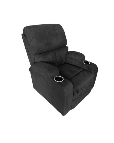 Poltrona recliner manuale Ninetta con portabicchieri in microfibra nero