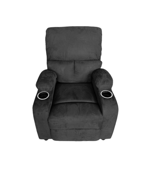 Poltrona recliner manuale Ninetta con portabicchieri in microfibra nero