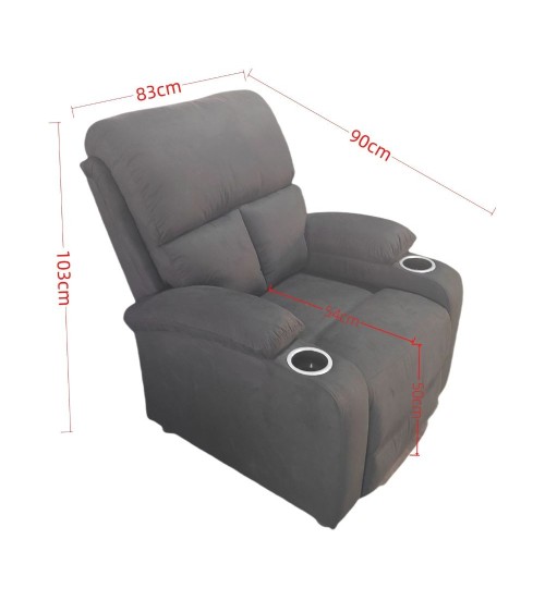 Poltrona recliner manuale Ninetta con portabicchieri in microfibra nero