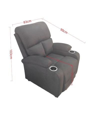 Poltrona recliner manuale Ninetta con portabicchieri in microfibra nero