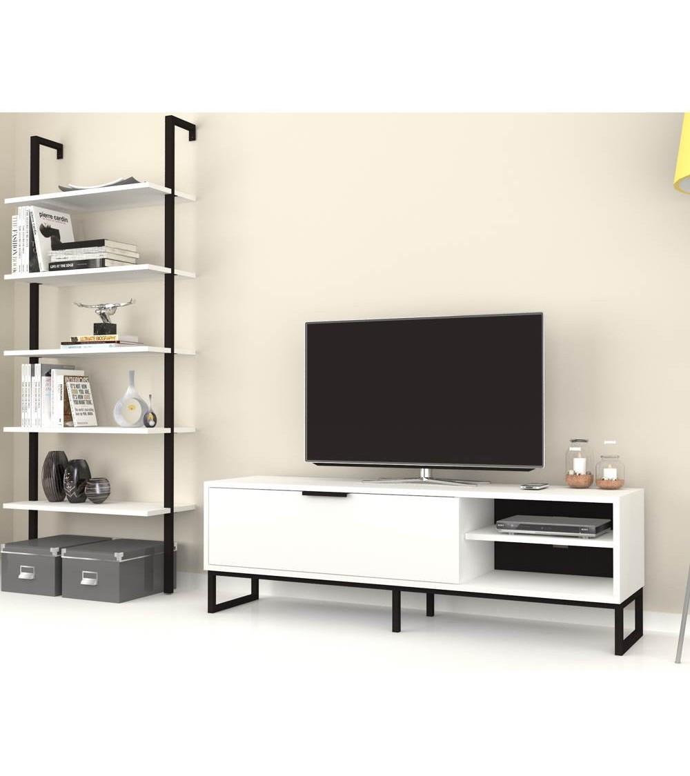 Parete attrezzata porta tv e libreria Way bianca