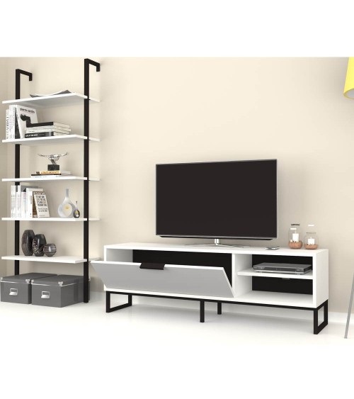 Parete attrezzata porta tv e libreria Way bianca