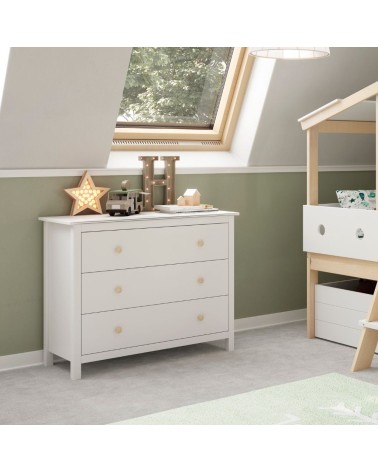 Comò Max 3 cassetti in legno massiccio colore bianco