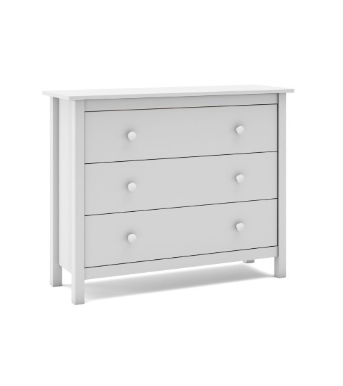 Comò Max 3 cassetti in legno massiccio colore bianco