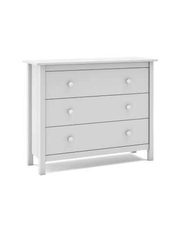 Comò Max 3 cassetti in legno massiccio colore bianco