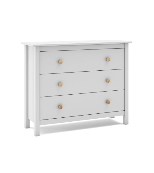 Comò Max 3 cassetti in legno massiccio colore bianco