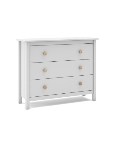 Comò Max 3 cassetti in legno massiccio colore bianco