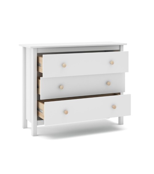 Comò Max 3 cassetti in legno massiccio colore bianco