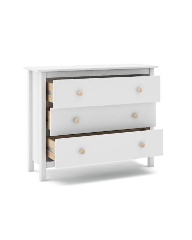 Comò Max 3 cassetti in legno massiccio colore bianco