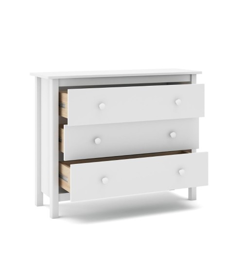 Comò Max 3 cassetti in legno massiccio colore bianco