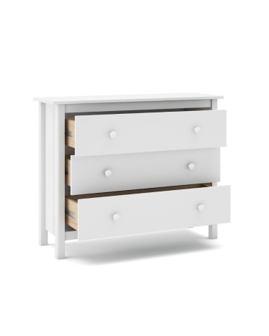 Comò Max 3 cassetti in legno massiccio colore bianco