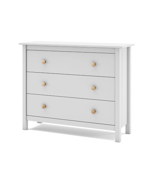 Comò Max 3 cassetti in legno massiccio colore bianco
