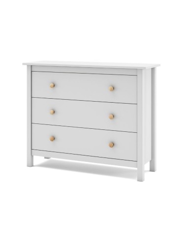 Comò Max 3 cassetti in legno massiccio colore bianco