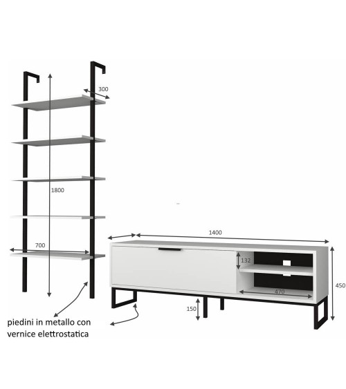 Parete attrezzata porta tv e libreria Way bianca