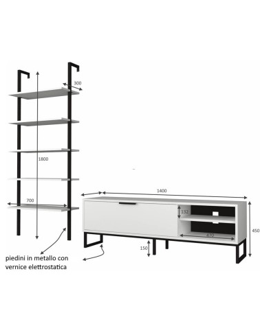 Parete attrezzata porta tv e libreria Way bianca