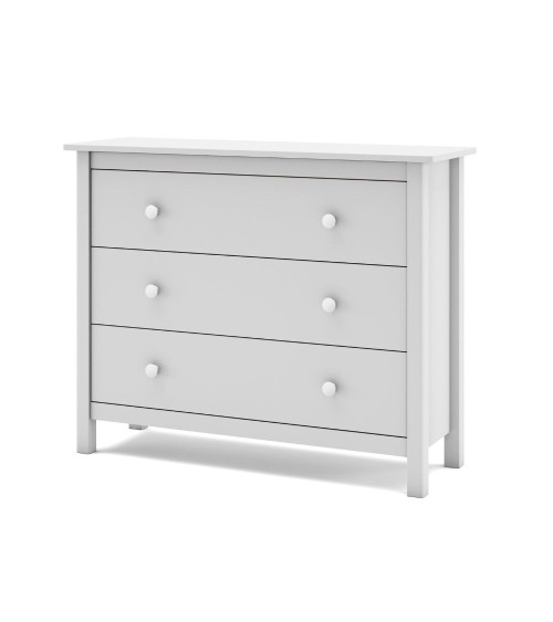 Comò Max 3 cassetti in legno massiccio colore bianco