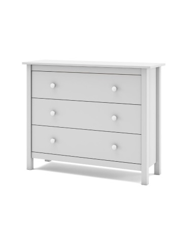 Comò Max 3 cassetti in legno massiccio colore bianco