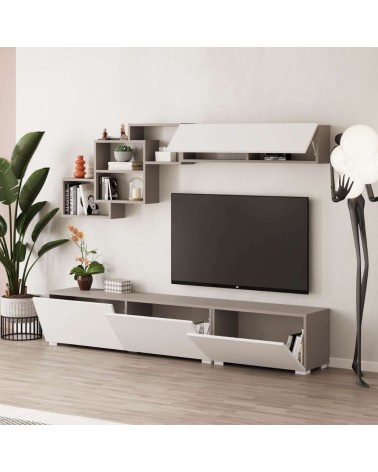 Parete attrezzata Free con nicchie a giorno colore mocha e bianco