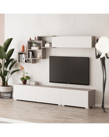 Parete attrezzata Free con nicchie a giorno colore mocha e bianco