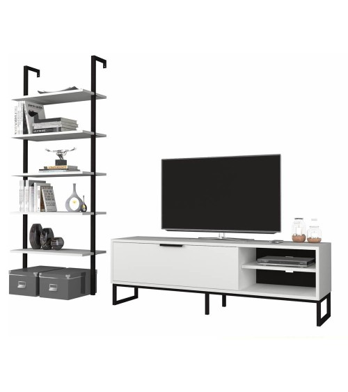 Parete attrezzata porta tv e libreria Way bianca