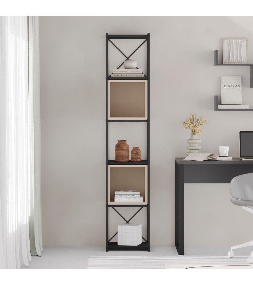 Libreria Vale mini con struttura in metallo nero e cubotti cashmere