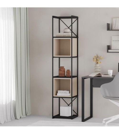 Libreria Vale mini con struttura in metallo nero e cubotti cashmere